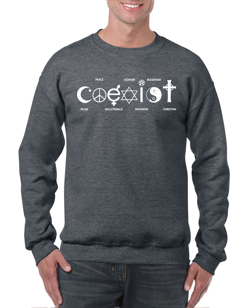 Hot Press Apparel Coexist Crew Sweatshirt world peace religious freedom love trumps hate apparel shirt garment soft blend cotton