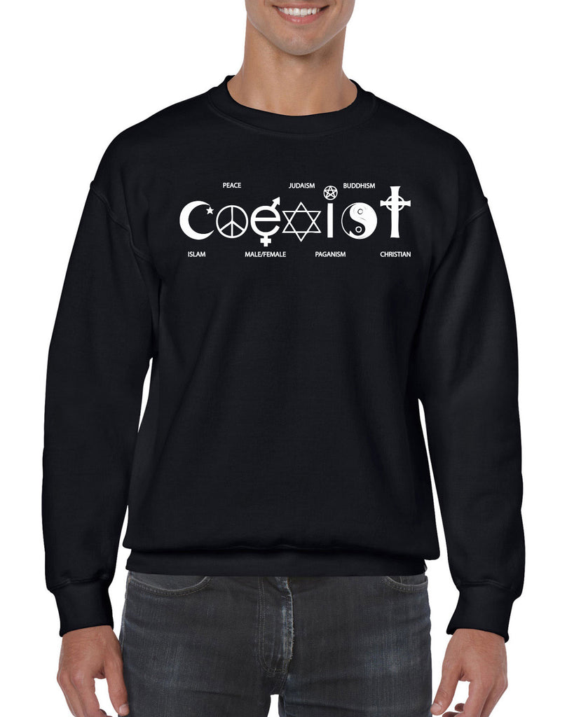 Hot Press Apparel Coexist Crew Sweatshirt world peace religious freedom love trumps hate apparel shirt garment soft blend cotton
