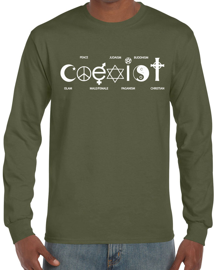 Hot Press Apparel Coexist Long Sleeve Shirt world peace religious freedom love trumps hate apparel shirt garment soft blend cotton