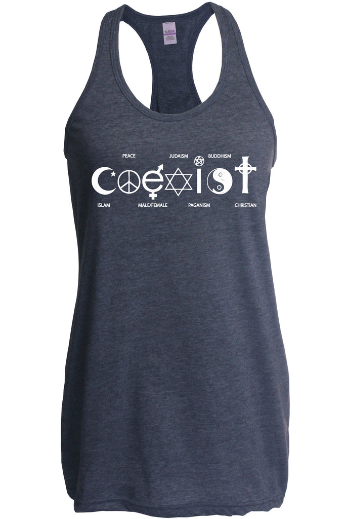 Hot Press Apparel Coexist Womens Racerback Tank Top world peace religious freedom love trumps hate apparel shirt garment soft blend cotton
