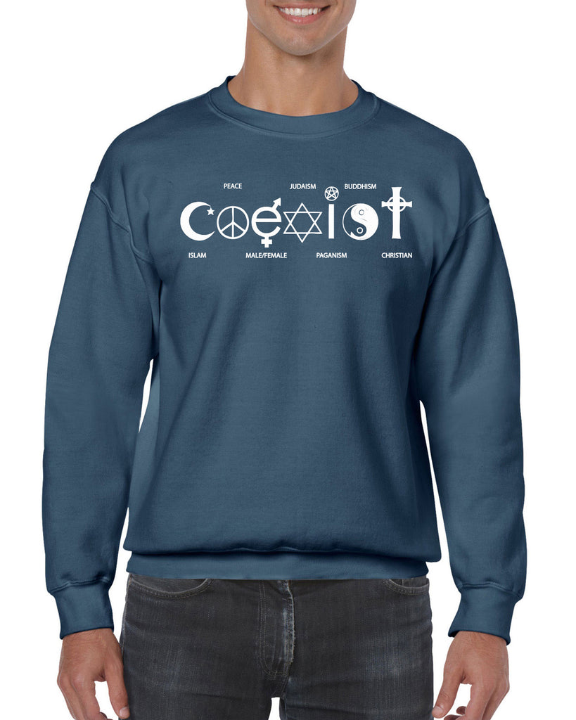 Hot Press Apparel Coexist Crew Sweatshirt world peace religious freedom love trumps hate apparel shirt garment soft blend cotton