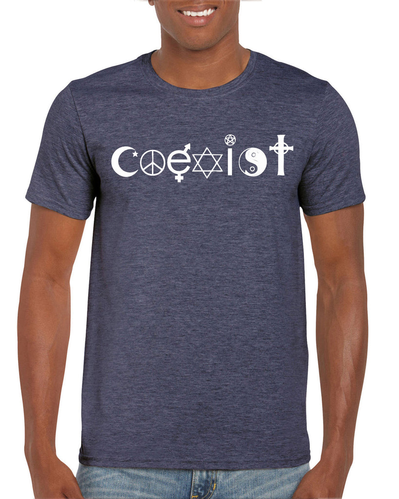 Hot Press Apparel Coexist mens T-shirt world peace religious freedom love trumps hate apparel shirt garment soft blend cotton