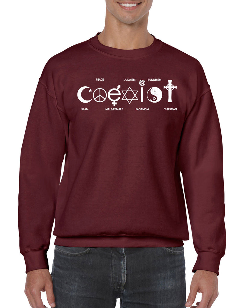 Hot Press Apparel Coexist Crew Sweatshirt world peace religious freedom love trumps hate apparel shirt garment soft blend cotton
