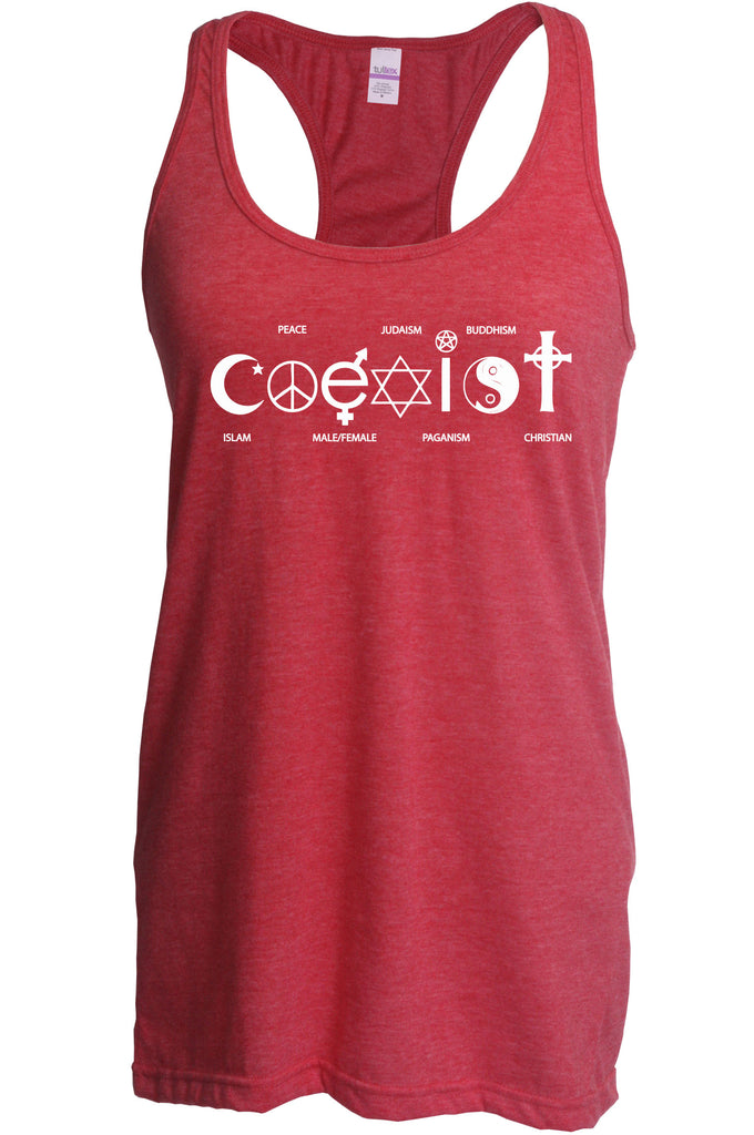 Hot Press Apparel Coexist Womens Racerback Tank Top world peace religious freedom love trumps hate apparel shirt garment soft blend cotton