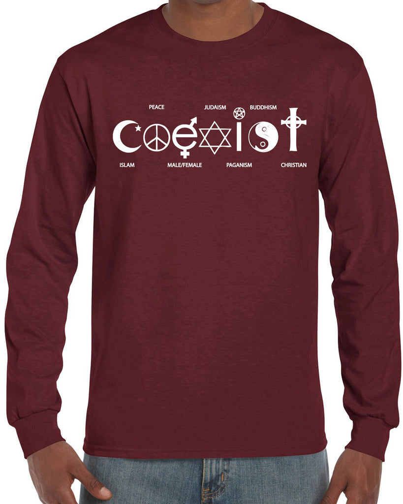 Hot Press Apparel Coexist Long Sleeve Shirt world peace religious freedom love trumps hate apparel shirt garment soft blend cotton