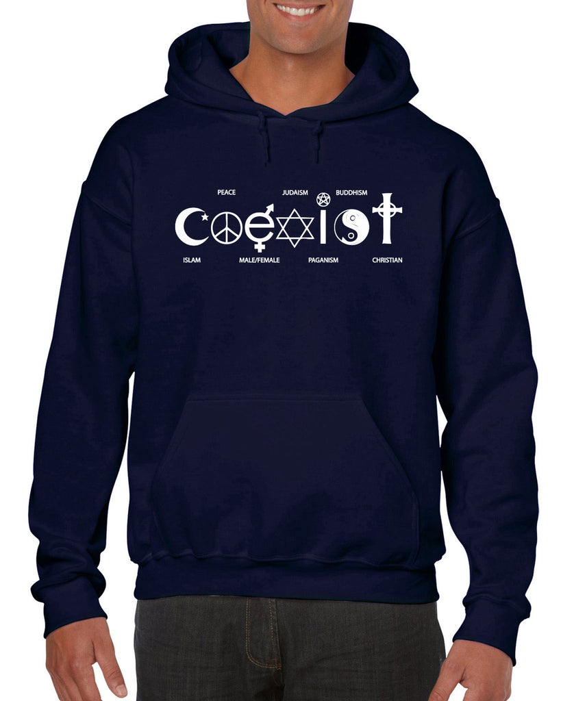 Hot Press Apparel Coexist Hoodie Hooded Sweatshirt world peace religious freedom love trumps hate apparel shirt garment soft blend cotton