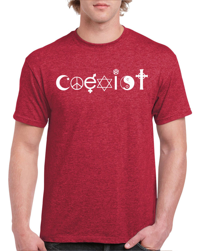 Hot Press Apparel Coexist mens T-shirt world peace religious freedom love trumps hate apparel shirt garment soft blend cotton