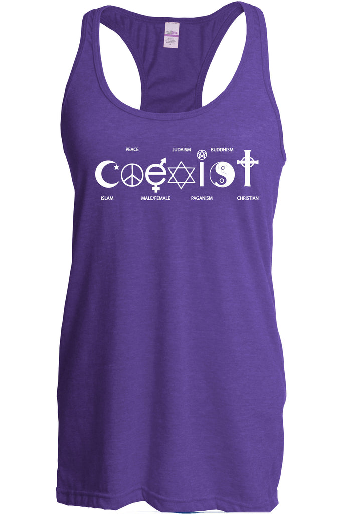 Hot Press Apparel Coexist Womens Racerback Tank Top world peace religious freedom love trumps hate apparel shirt garment soft blend cotton