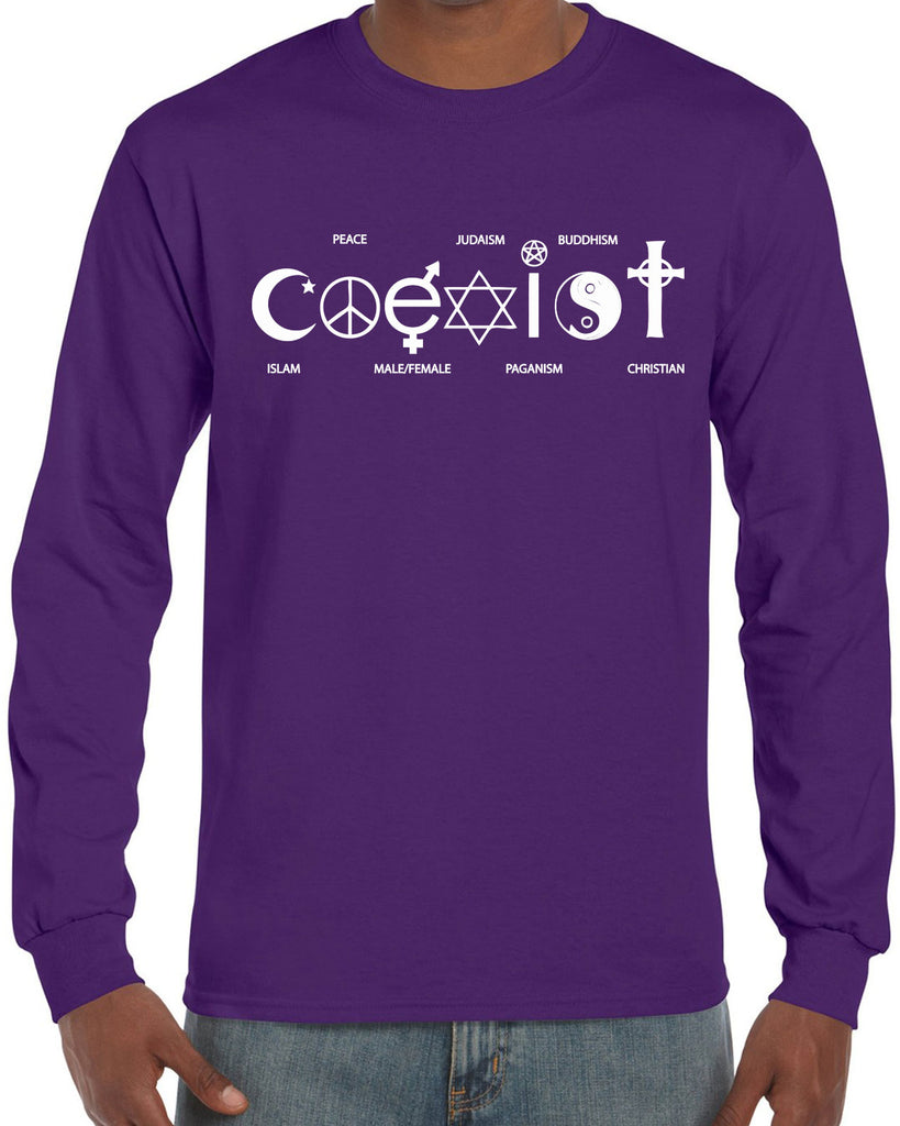 Hot Press Apparel Coexist Long Sleeve Shirt world peace religious freedom love trumps hate apparel shirt garment soft blend cotton