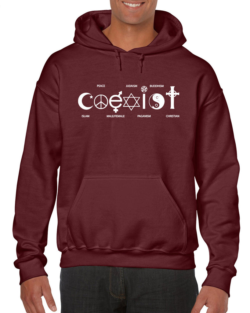 Hot Press Apparel Coexist Hoodie Hooded Sweatshirt world peace religious freedom love trumps hate apparel shirt garment soft blend cotton