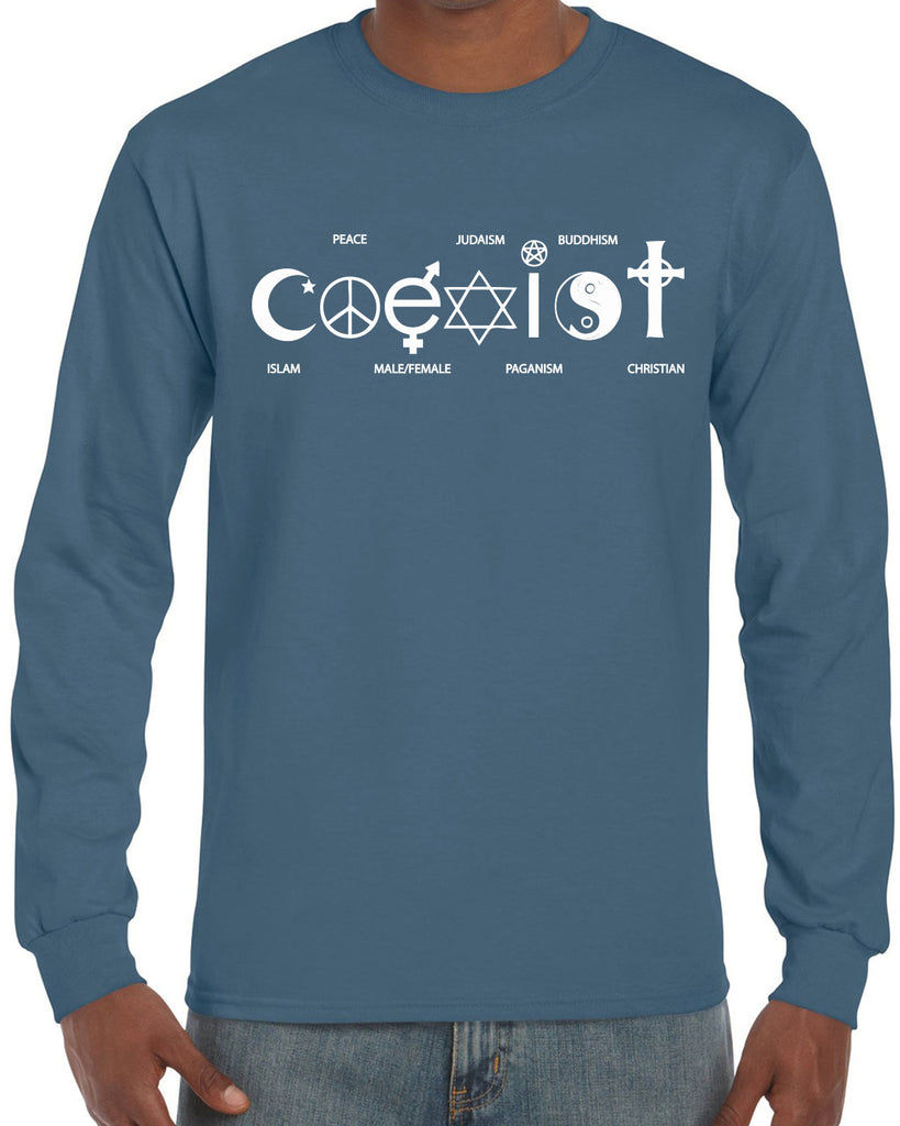 Hot Press Apparel Coexist Long Sleeve Shirt world peace religious freedom love trumps hate apparel shirt garment soft blend cotton