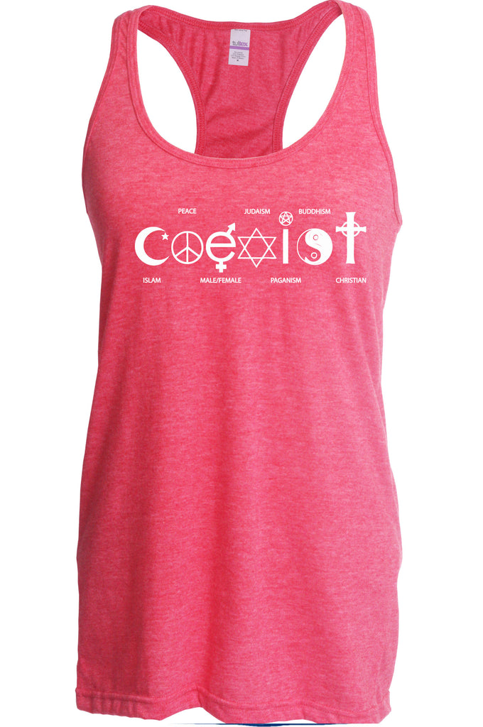 Hot Press Apparel Coexist Womens Racerback Tank Top world peace religious freedom love trumps hate apparel shirt garment soft blend cotton