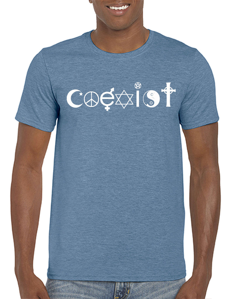 Hot Press Apparel Coexist mens T-shirt world peace religious freedom love trumps hate apparel shirt garment soft blend cotton
