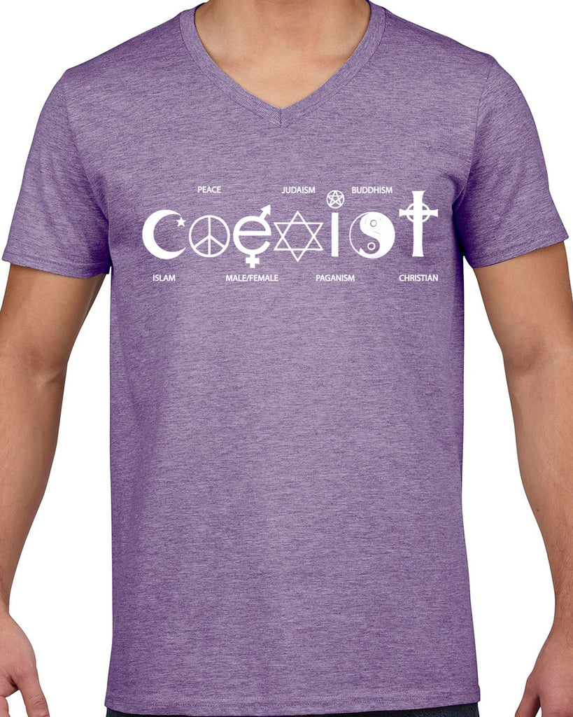 Hot Press Apparel Coexist Mens V-neck T-shirt world peace religious freedom love trumps hate apparel shirt garment soft blend cotton neck v neck