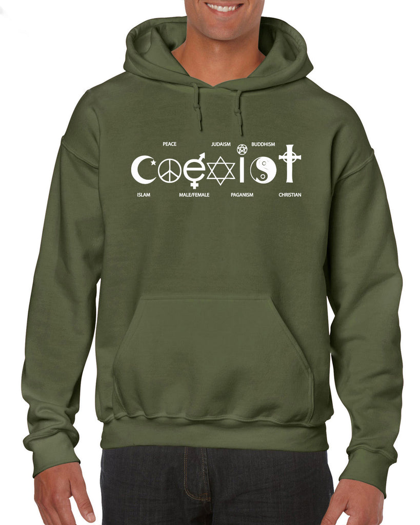 Hot Press Apparel Coexist Hoodie Hooded Sweatshirt world peace religious freedom love trumps hate apparel shirt garment soft blend cotton