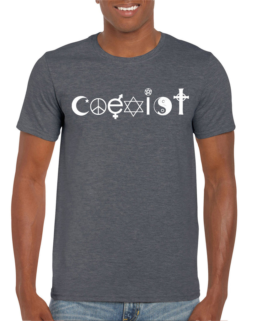 Hot Press Apparel Coexist mens T-shirt world peace religious freedom love trumps hate apparel shirt garment soft blend cotton