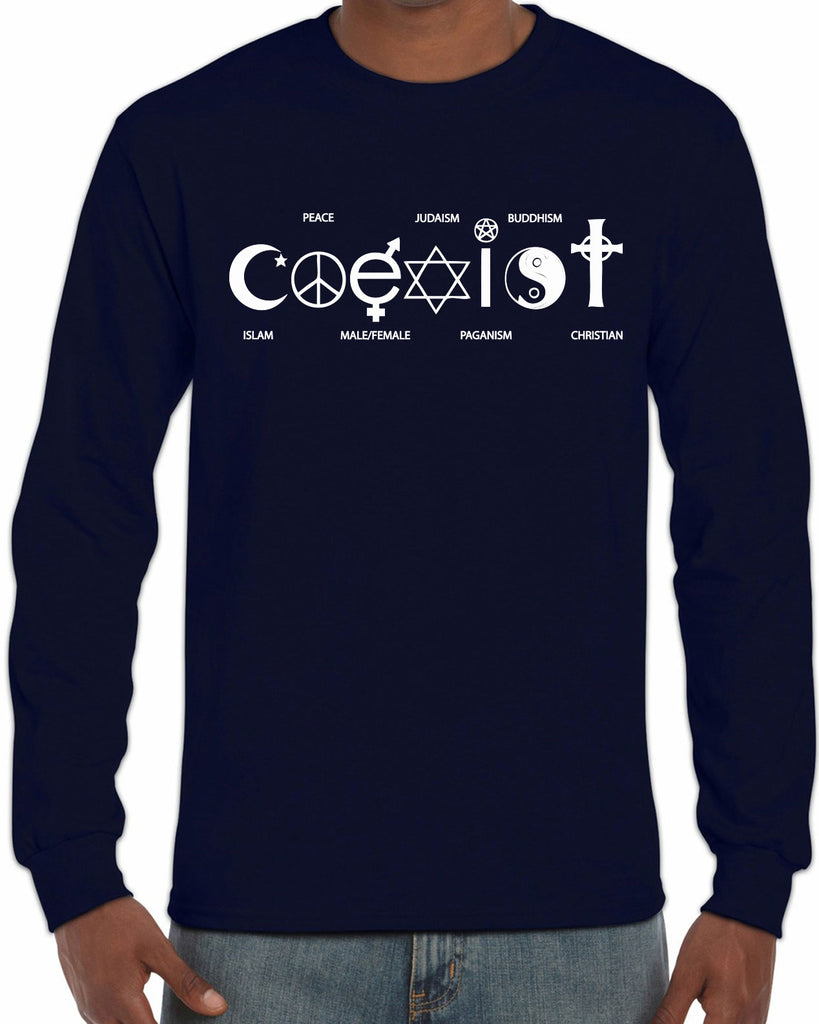 Hot Press Apparel Coexist Long Sleeve Shirt world peace religious freedom love trumps hate apparel shirt garment soft blend cotton