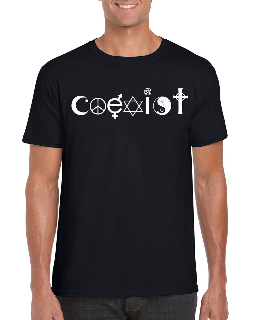 Hot Press Apparel Coexist mens T-shirt world peace religious freedom love trumps hate apparel shirt garment soft blend cotton