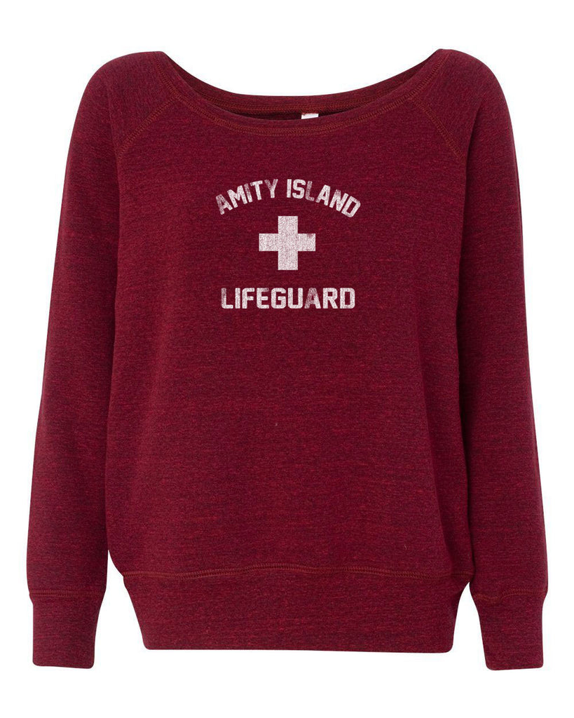 Amity Island Lifeguard Off the Shoulder Crew Sweatshirt jaws great white sharks you're gonna need a bigger boat scary movie horror