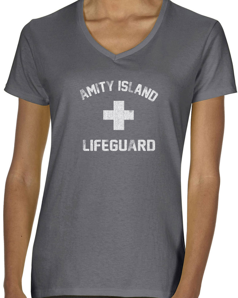 Women's Short Sleeve V-Neck T-Shirt - Amity Island Lifeguard