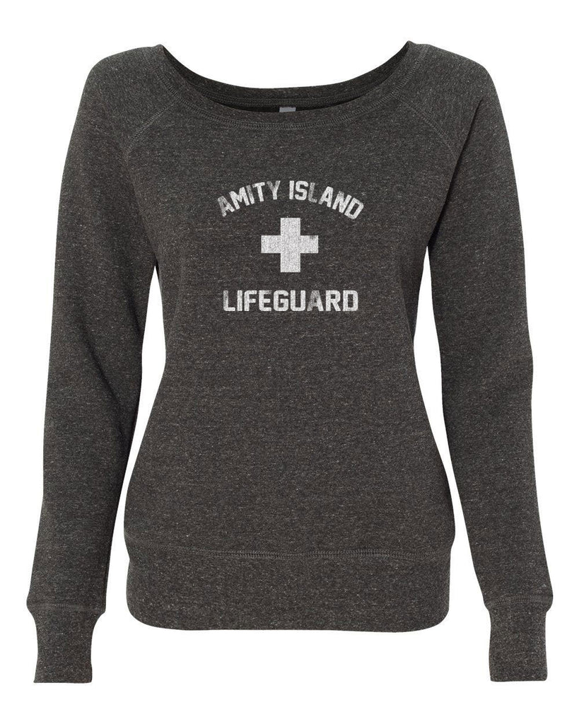 Amity Island Lifeguard Off the Shoulder Crew Sweatshirt jaws great white sharks you're gonna need a bigger boat scary movie horror