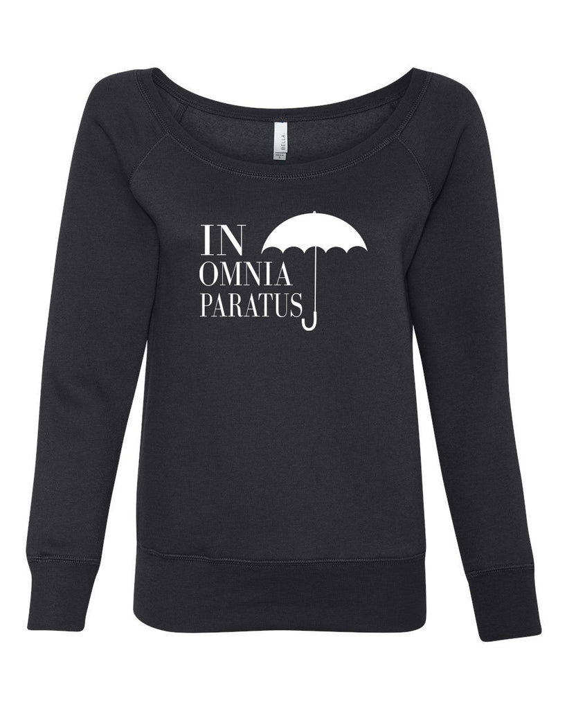 In Omnia Paratus Womens Off the Shoulder Crew Sweatshirt funny tv show gilmore girls lori rory lukes diner umbrella vintage retro