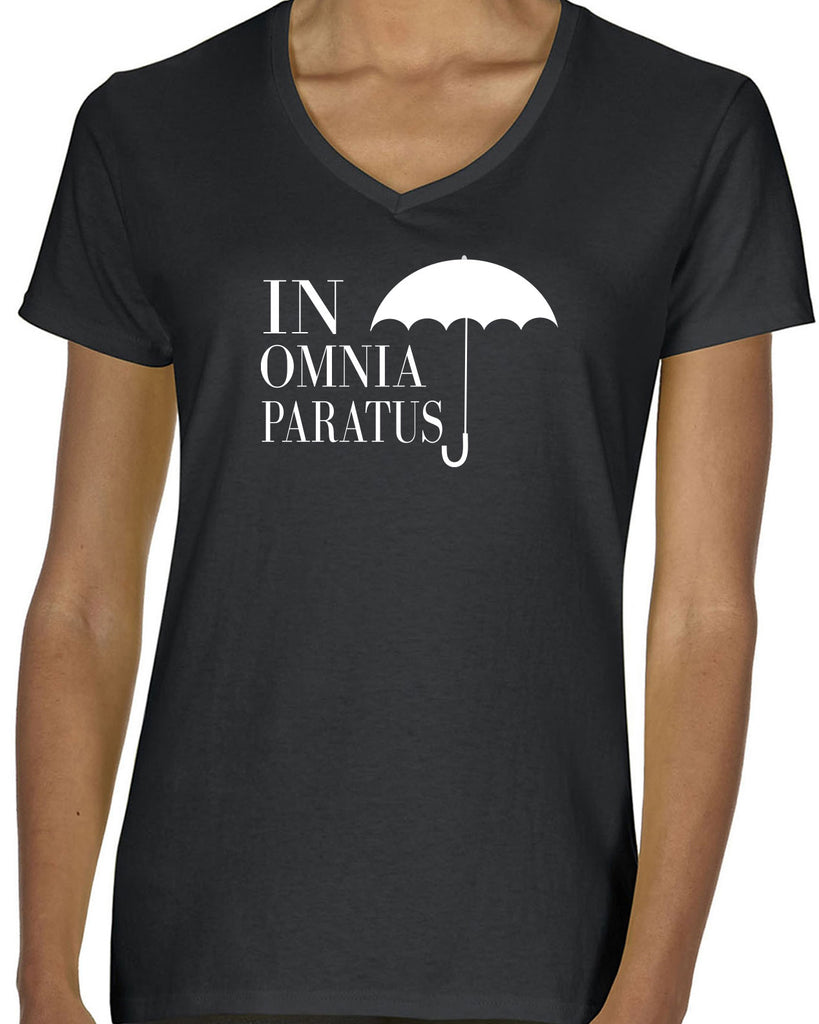 In Omnia Paratus Womens V-neck Shirt funny tv show gilmore girls lori rory lukes diner umbrella vintage retro