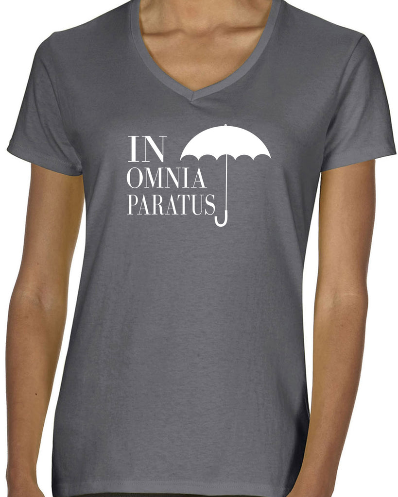 In Omnia Paratus Womens V-neck Shirt funny tv show gilmore girls lori rory lukes diner umbrella vintage retro