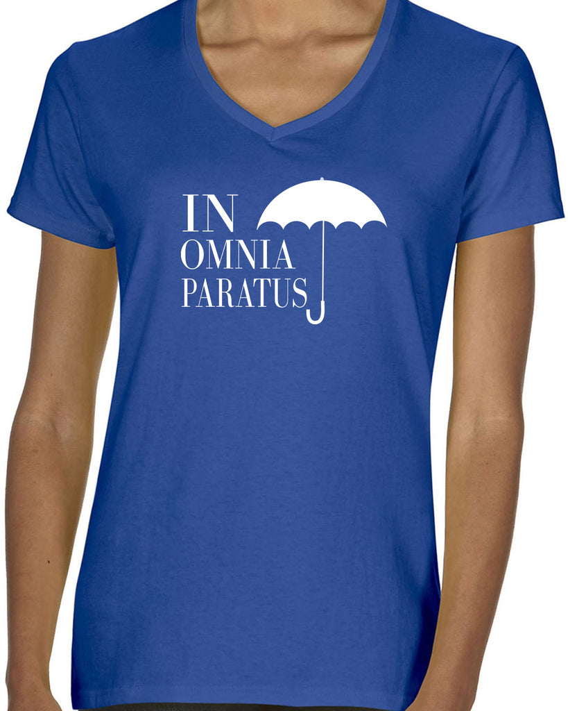 In Omnia Paratus Womens V-neck Shirt funny tv show gilmore girls lori rory lukes diner umbrella vintage retro