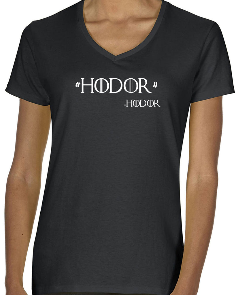 Hodor Womens V-neck Shirt game of thrones hold the door house stark tv show king castle winterfell kings landing vintage retro
