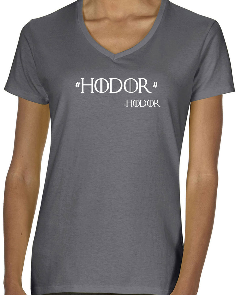 Hodor Womens V-neck Shirt game of thrones hold the door house stark tv show king castle winterfell kings landing vintage retro
