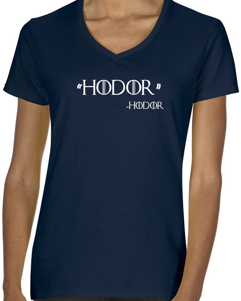 Hodor Womens V-neck Shirt game of thrones hold the door house stark tv show king castle winterfell kings landing vintage retro