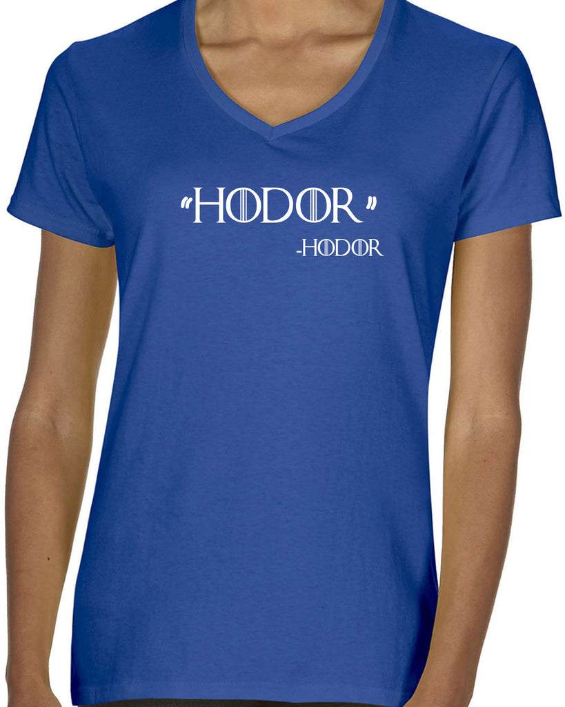 Hodor Womens V-neck Shirt game of thrones hold the door house stark tv show king castle winterfell kings landing vintage retro