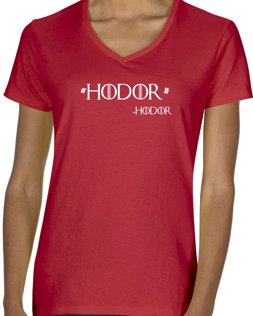 Hodor Womens V-neck Shirt game of thrones hold the door house stark tv show king castle winterfell kings landing vintage retro