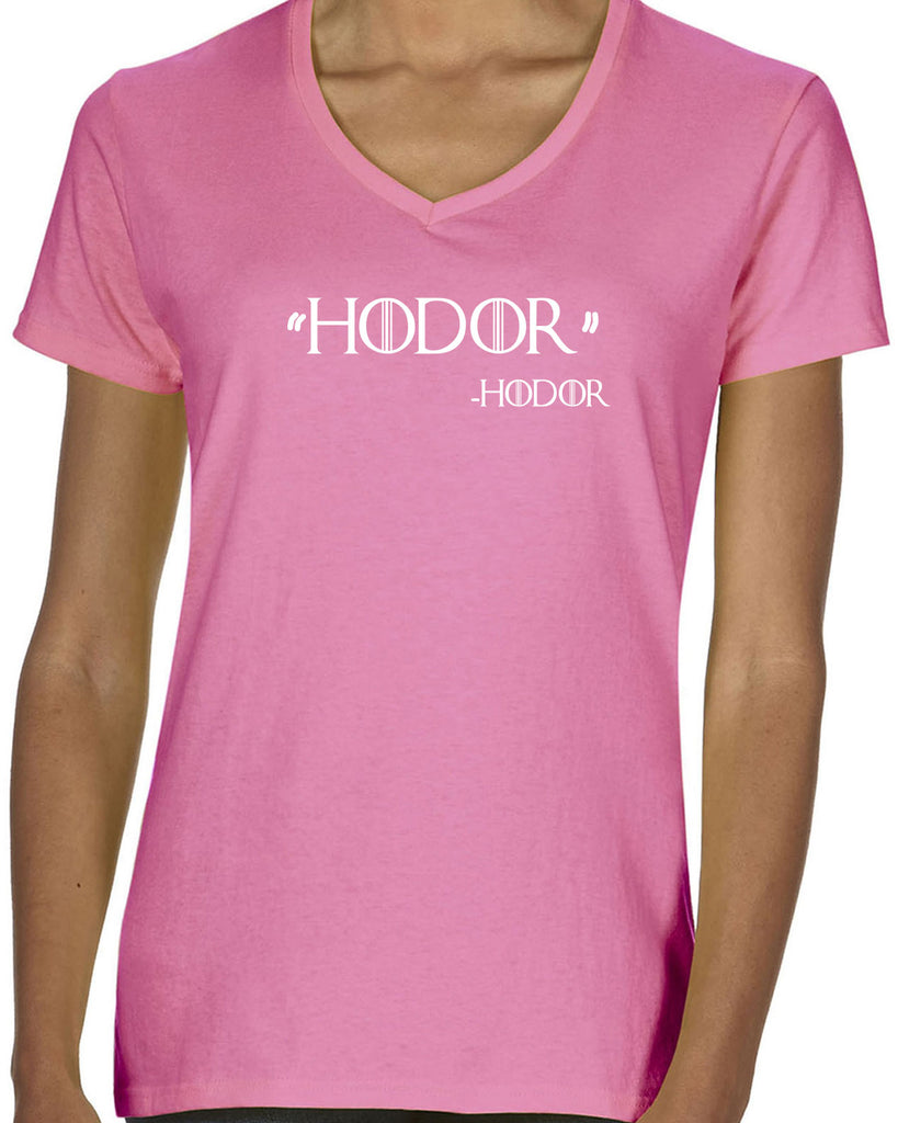 Hodor Womens V-neck Shirt game of thrones hold the door house stark tv show king castle winterfell kings landing vintage retro