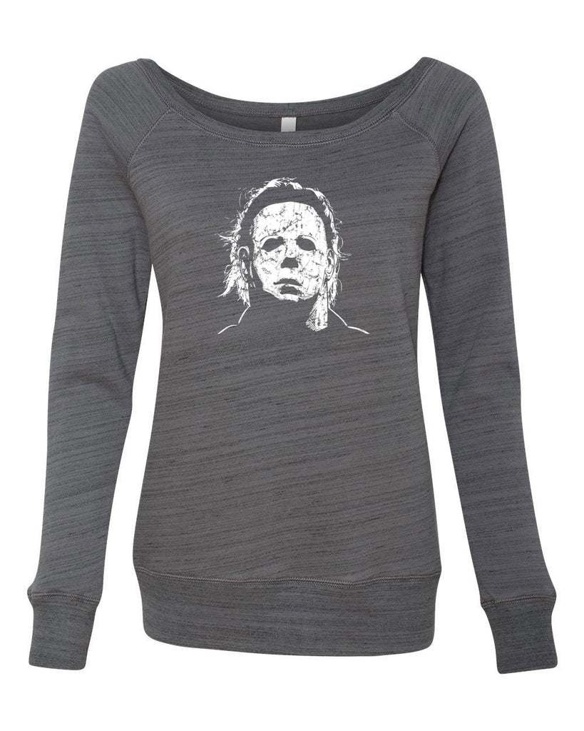 Women's Long Sleeve Off the Shoulder Sweatshirt - Halloween Mask