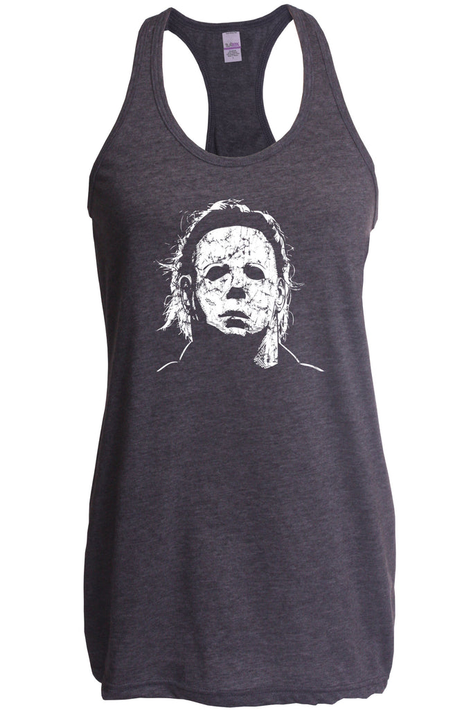 Halloween Mask Womens Racer Back Tank Top face costume slasher horror scary 70s 80s costume party michael meyers