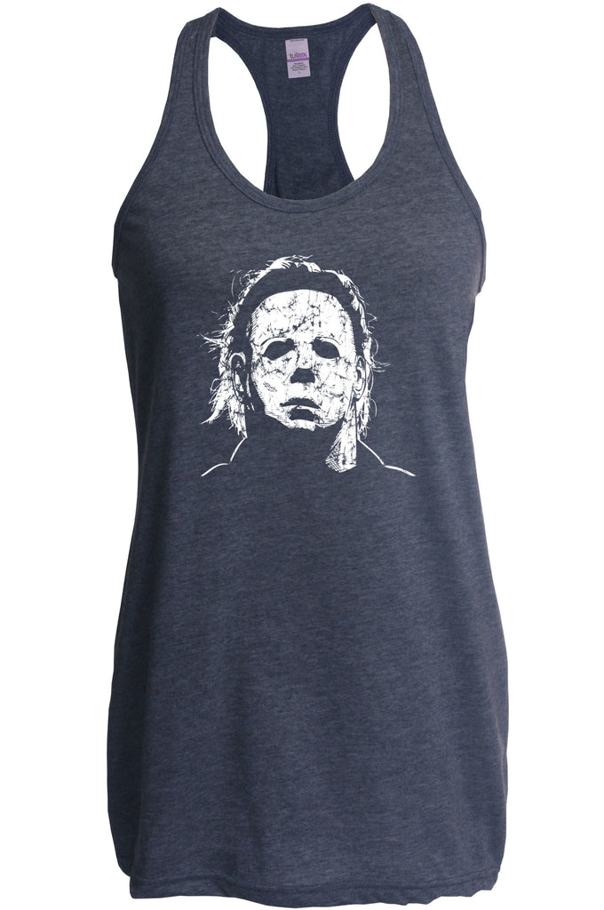 Halloween Mask Womens Racer Back Tank Top face costume slasher horror scary 70s 80s costume party michael meyers