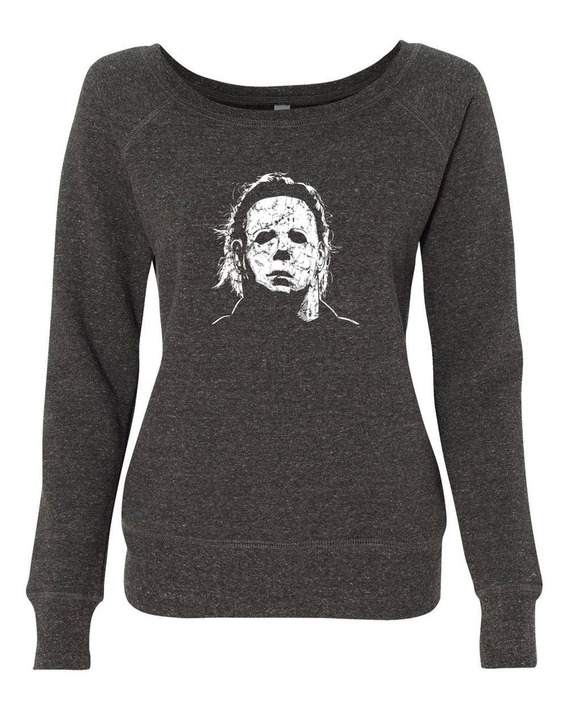 Women's Long Sleeve Off the Shoulder Sweatshirt - Halloween Mask