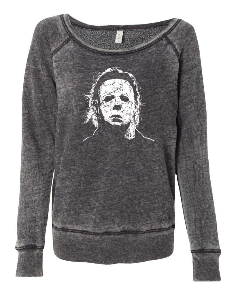 Women's Long Sleeve Off the Shoulder Sweatshirt - Halloween Mask