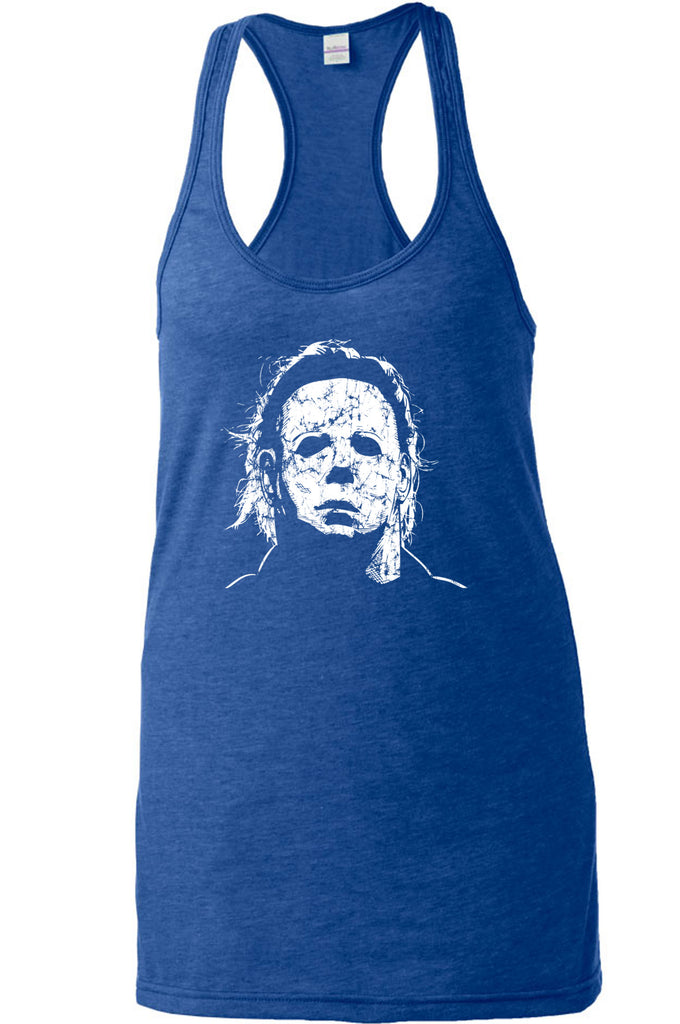 Halloween Mask Womens Racer Back Tank Top face costume slasher horror scary 70s 80s costume party michael meyers