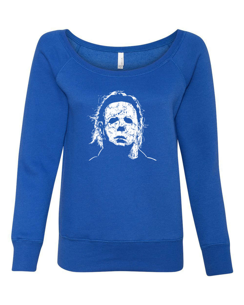 Women's Long Sleeve Off the Shoulder Sweatshirt - Halloween Mask