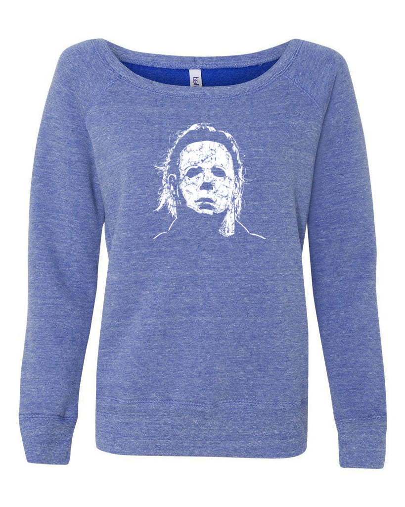Women's Long Sleeve Off the Shoulder Sweatshirt - Halloween Mask