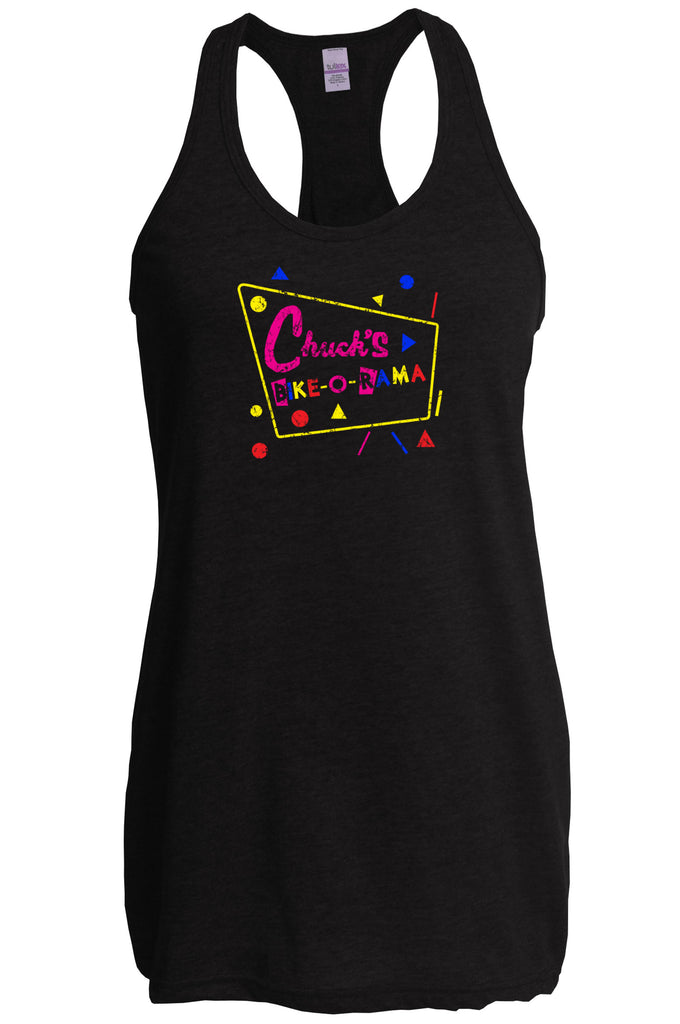 Chucks Bike O Rama Racer Back Tank Top Racerback pee wee's big adventure 80s movie party funny biker biking costume