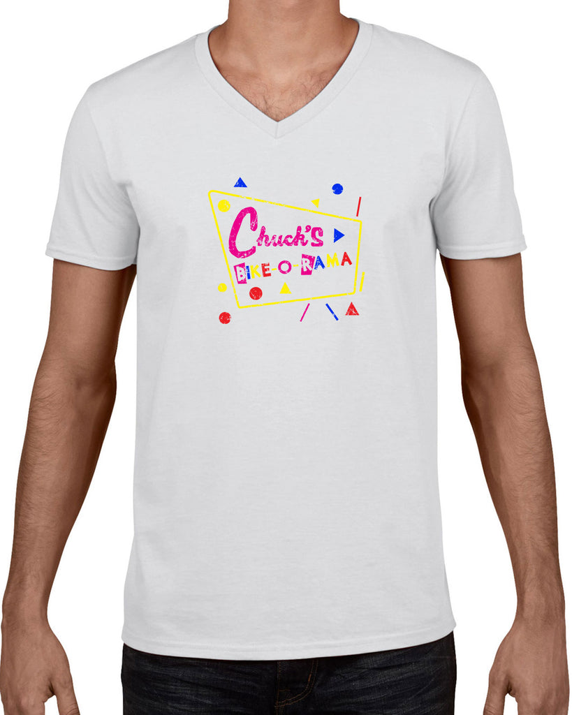 Chucks Bike O Rama Mens V-neck Shirt pee wee's big adventure 80s movie party funny biker biking costume
