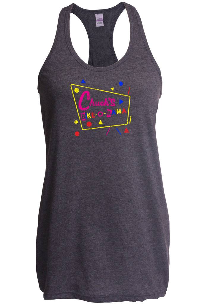 Chucks Bike O Rama Racer Back Tank Top Racerback pee wee's big adventure 80s movie party funny biker biking costume