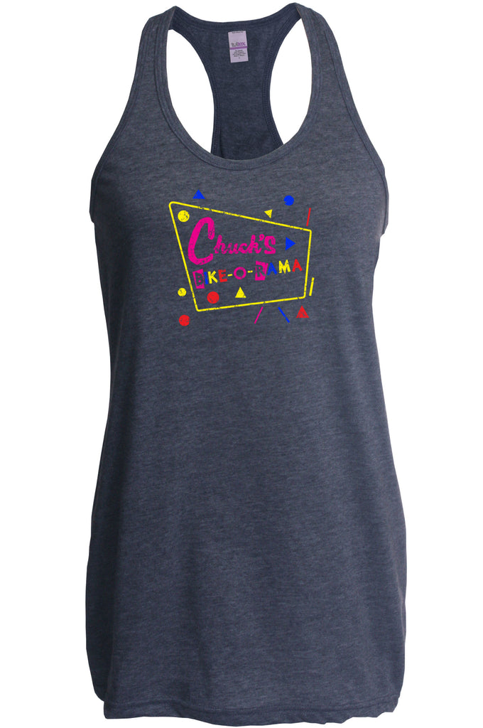 Chucks Bike O Rama Racer Back Tank Top Racerback pee wee's big adventure 80s movie party funny biker biking costume
