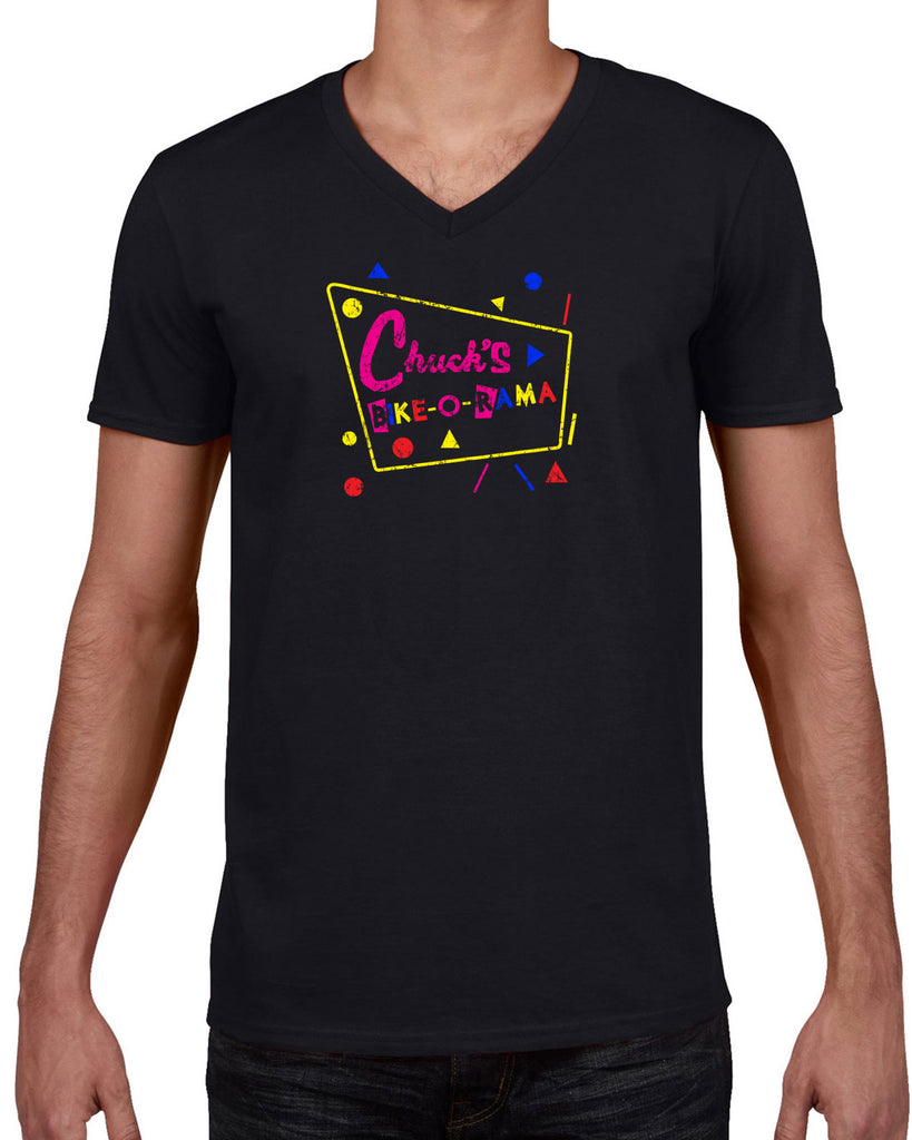 Chucks Bike O Rama Mens V-neck Shirt pee wee's big adventure 80s movie party funny biker biking costume