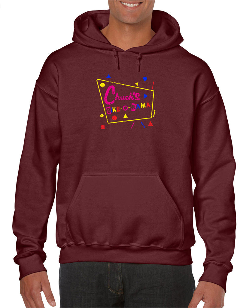 Chucks Bike O Rama Hoodie Hooded Sweatshirt pee wee's big adventure 80s movie party funny biker biking costume