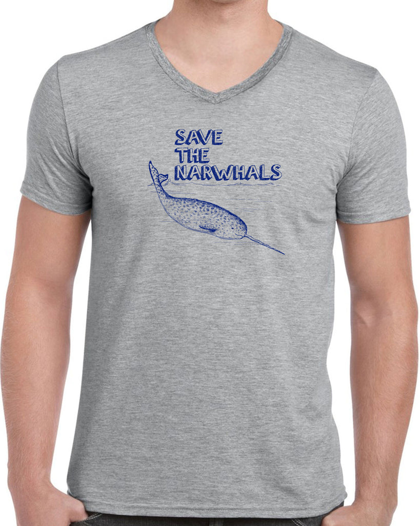 Men's Short Sleeve V-Neck T-Shirt - Save the Narwhals